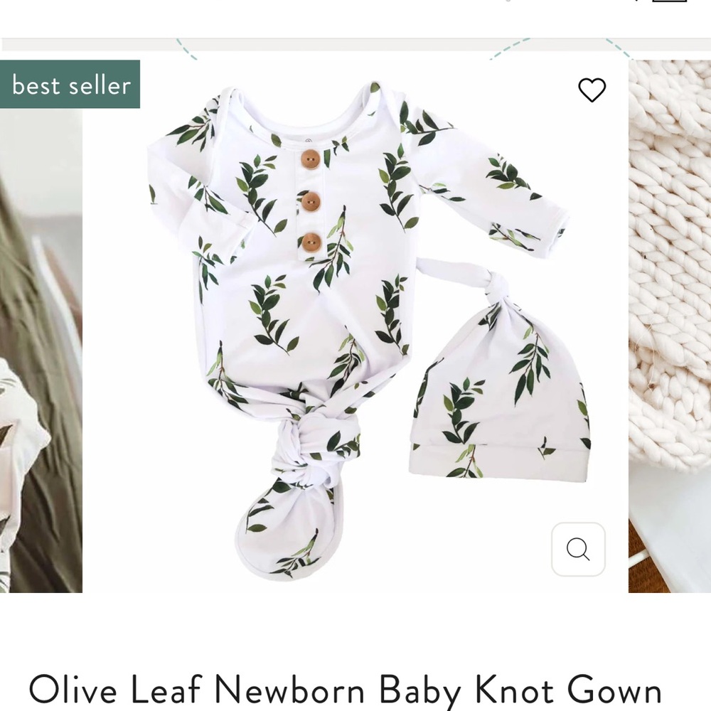 Caden Lane White and Green Leaf Print Kids Pajama Nightgown
